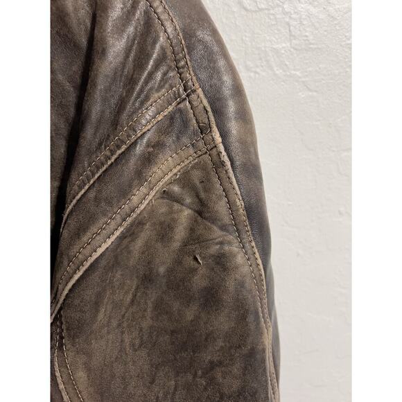 Vintage Brown Leather Bomber Large Full Zip Jacket Dad 80s 90s Distressed Heavy - Picture 7 of 15